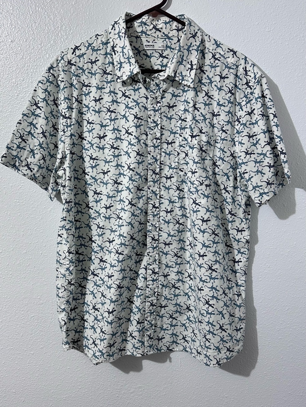 Sonoma Mens 2XL Blue Lizard All Over Print Full Button Shirt Tropical Vacation